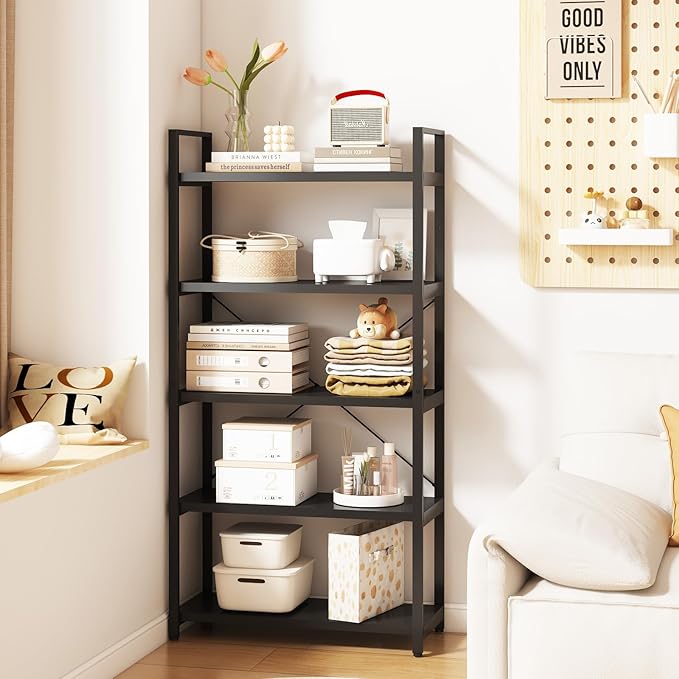 Tall Bookshelf with Large Storage,5 Tier Bookcase in Bedroom,Living Room and Office,Modern Wide Bookcase Shelf for Storing Books/Plants,Black - LeafyLoom