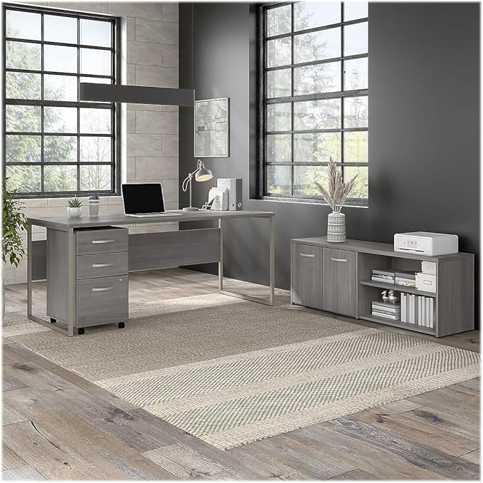 Bush Business Furniture Hybrid 72W x 30D Computer Table Desk with Metal Legs in Platinum Gray - LeafyLoom