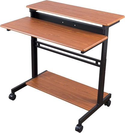 Stand Up Desk Store Rolling Adjustable Height Two Tier Standing Desk Computer Workstation (Black Frame/Teak Top, 40" Wide) - LeafyLoom