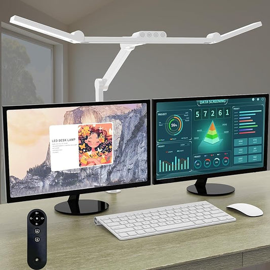 Micomlan Architect Desk Lamp with Clamp, Led Desk Lamp for Home Office with Remote Control, 24W Bright Dimmable Computer Desk Light Atmosphere Lighting Adjustable Table Light for Working Crafting - LeafyLoom