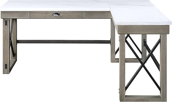 NicBex Laik-DW-00061-DX Desks, 67" W x 55" D x 30" H, White+Oak - LeafyLoom