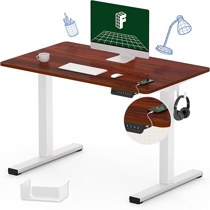 FLEXISPOT Standing Desk Electric Stand Up Desk with 40 x 24 Inches Whole-Piece Desktop Ergonomic Memory Controller Height Adjustable Desk E150(White Frame + 40" Mahogany Desktop) - LeafyLoom