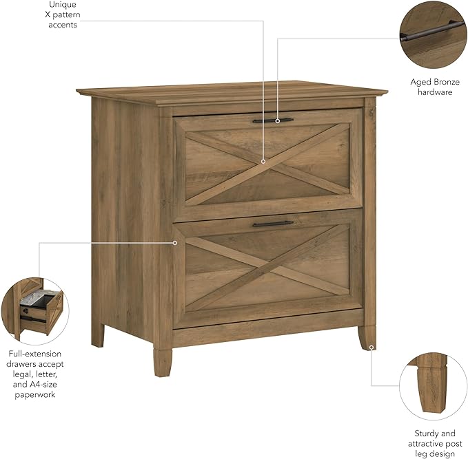 Bush Furniture Key West Lateral File Cabinet, Modern Farmhouse 2 Drawer File Cabinet for Home Office - LeafyLoom