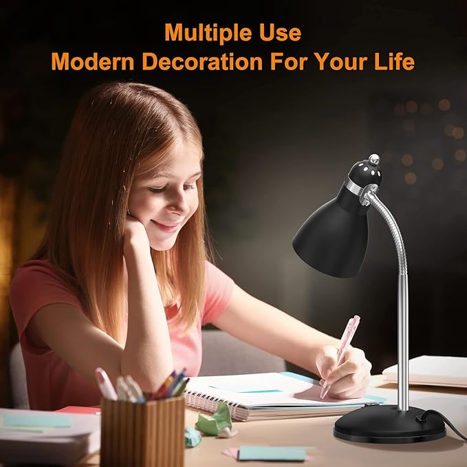 LEPOWER Metal Desk Lamp, Adjustable Goose Neck Table Lamp, Eye-Caring Study Desk Lamps for Bedroom, Study Room and Office (Black) - LeafyLoom