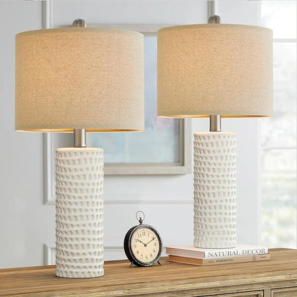 PORTRES 24" Farmhouse Ceramic Table Lamp Set of 2 for Bedroom Living room White Desk Decor Bedside Lamps for Study Room Office Dorm Modern Accent Nightstand Lamp End Table lamps - LeafyLoom