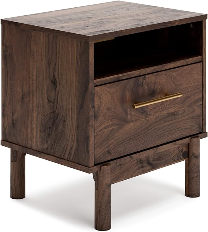 Signature Design by Ashley Calverson Modern 1 Drawer Nightstand with Open Cubby, Dark Brown - LeafyLoom