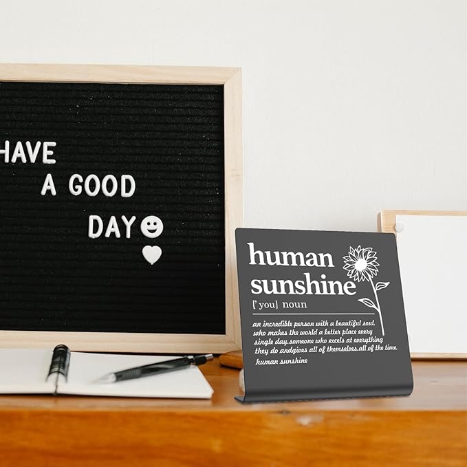 Human Sunshine Definition Desk Signs Funny Appreciation Gifts for Women Thank You Gift for Friends Teacher Coworker Doctor Nurse Gift for Mom Aunt Sister Sunshine Party Decorations (black) XLK13 - LeafyLoom