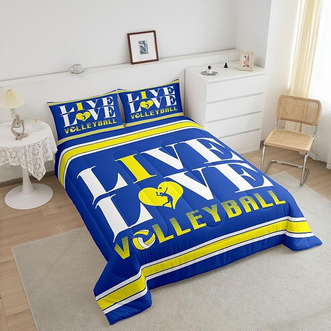 Feelyou Kids Volleyball Comforter Set Twin Size Sports Game Bedding Set for Boys Girls Teens Bedroom Decor Volleyball Player Comforter Women Men Sports Theme Duvet Set with 1 Pillow Case - LeafyLoom