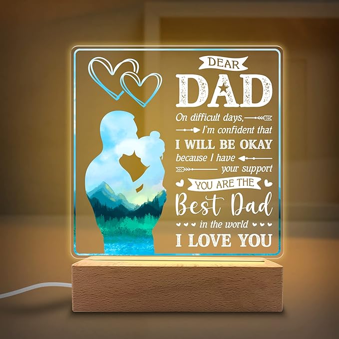 You are Best Dad in The World Acrylic Night Light Gifts for Daddy on Fathers Day, Christmas, Birthday from Son, Daughter - LeafyLoom