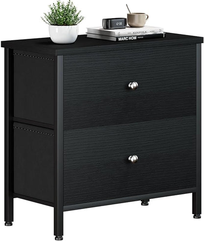 BOLUO Black Nightstand 2 Drawer Dresser for Bedroom,Small Night Stand End Table with Fabric Drawers Modern - LeafyLoom