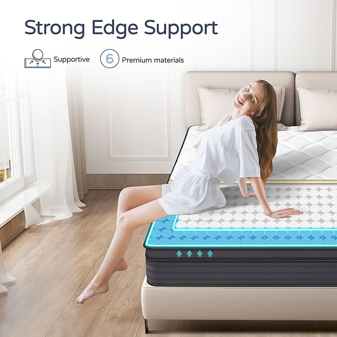 King Mattress 14 Inch - Memory Foam Hybrid Mattress with Motion Isolation and Pressure Relief, Strong Edge Support, Pocket Spring King Size Mattress in a Box, Medium Firm - LeafyLoom