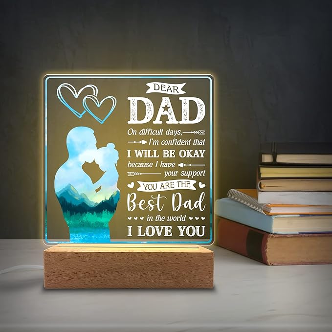 You are Best Dad in The World Acrylic Night Light Gifts for Daddy on Fathers Day, Christmas, Birthday from Son, Daughter - LeafyLoom