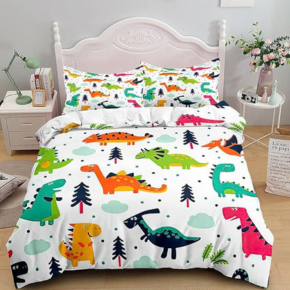 Dinosaurs Kids Comforter Bedding Set 3 PCS Super Soft Breathable Print Kids Bedding Sets for Boys Girls, Machine Washable Durable Comforter Set with Comforter and 2 Pillowcases (Twin, Dinosaur) - LeafyLoom