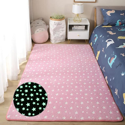 Eanpet Glow in The Dark Floor Mats Luminous 5’ x 7’ Area Rug Soft Decorative Play Mat for Kids Crawling Mat Non-slip Living Room Rug Carpets for Bedroom Home Decor,Pink Star - LeafyLoom