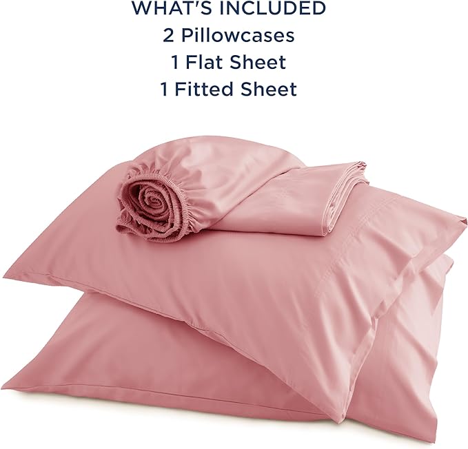 Bedsure Full Size Sheets, Cooling Sheets Full, Rayon Derived from Bamboo, Deep Pocket Up to 16", Breathable & Soft Bed Sheets, Hotel Luxury Silky Bedding Sheets & Pillowcases, Blush Pink - LeafyLoom