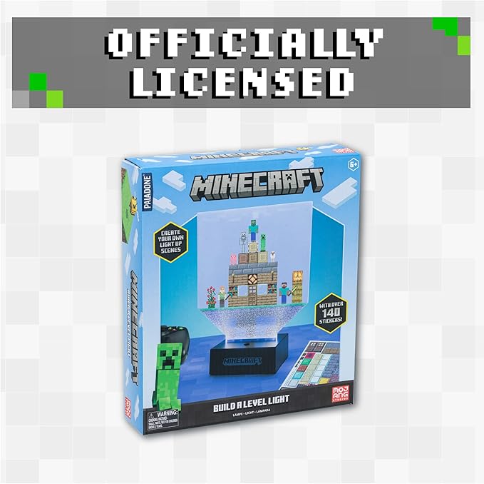 Paladone Minecraft Build a Level Light, Customizable Desk Lamp with Over 140, Stickers - LeafyLoom