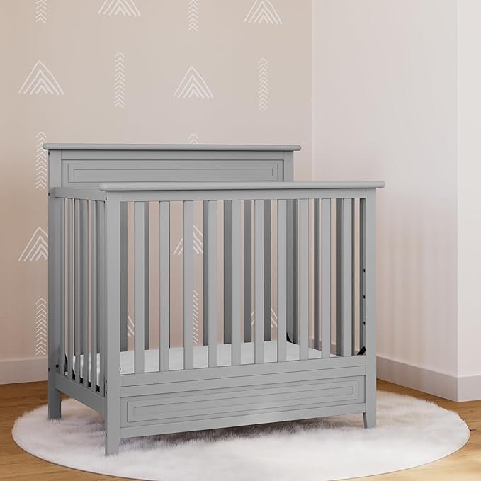 STORKCRAFT Petal 4-in-1 Convertible Mini Crib (Pebble Gray) – GREENGUARD Gold Certified, Converts to Daybed and Twin-Size Bed, Includes Bonus 2.75-inch Mini Crib Mattress - LeafyLoom