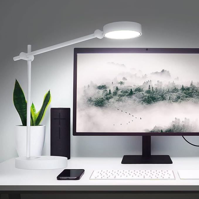 SANSI LED Desk Lamps for Office, Eye-caring No Blue Light Touch Control Desk Lamp with 6 Brightness Levels, 4 Modes with Memory Function, 10W 950 Lumens Modern Table Lamp for Home Reading, White - LeafyLoom