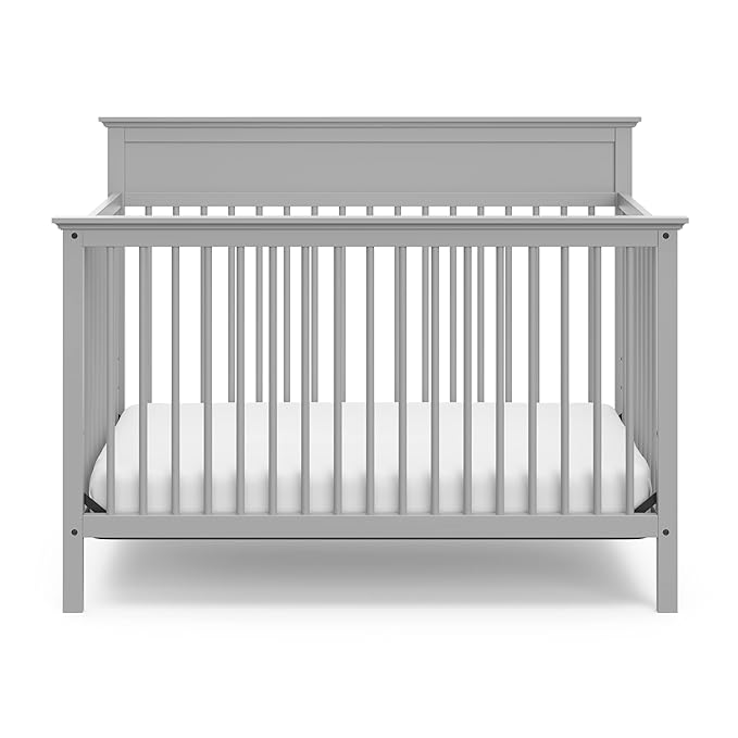 Storkcraft Carmel 5-in-1 Convertible Crib (Pebble Gray) - GREENGUARD Gold Certified, Converts to Toddler Bed & Full-Size Bed, Fits Standard Full-Size Crib Mattress, 4 Adjustable Mattress Heights - LeafyLoom