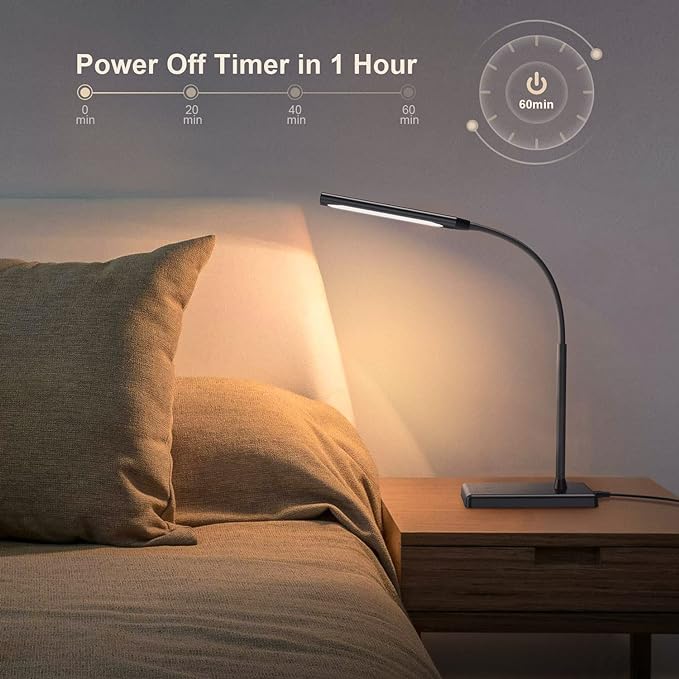 KEXIN LED Desk Touch Lamp with Wireless Charging & USB Charging Table Lamp 5 Color Modes 6 Brightness Levels Eye-Caring Gooseneck Desk Lamp for Home Office with Memory Function 1h Timer Bedside Lamp - LeafyLoom