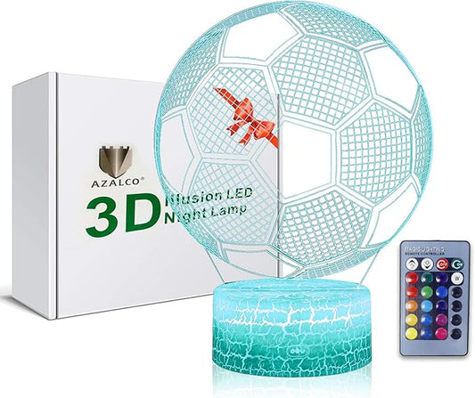 3D Illusion Soccer Night Light,Football Led Lamp 16 Color Change Touch White Crack Base Remote Control Teenager Christmas Gifts Xmas Gift Party Gifts for Girls Kids Home Decor - LeafyLoom