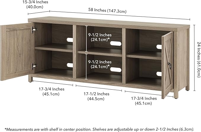 Henn&Hart Granger TV Stand, 58" Wide, Gray - LeafyLoom