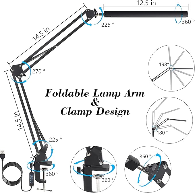 Modern LED Desk Lamp with Adjustable Brightness and Color Temperature, Eye-Caring, Architect Desk Lamp for Office, Home, Reading, Drawing - LeafyLoom