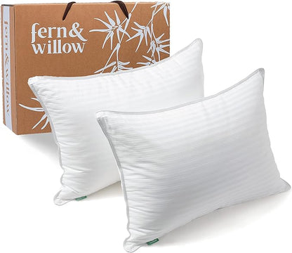 Fern and Willow Pillows for Sleeping - King Size 20"x36", 2 Pack - Premium Down Alternative, Hotel Bed Pillow Set - Luxury, Plush Cooling Gel Pillow, Hypoallergenic - Perfect for Back & Side Sleepers - LeafyLoom