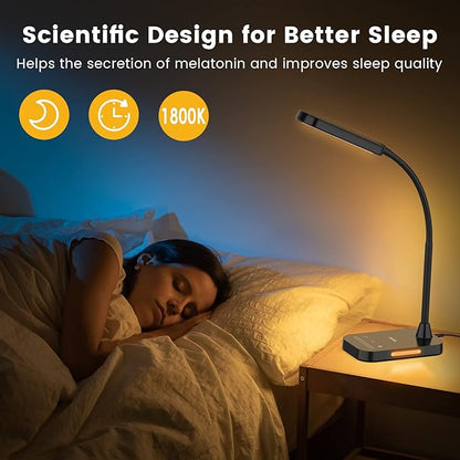 LASTAR LED Desk Lamp, 12W Flexible Gooseneck Table Lamp, Office Desk Light with Night Light, USB Port, Touch Control, 5 Color Temperatures & 7 Brightness Levels, Memory Function for Home Office - LeafyLoom