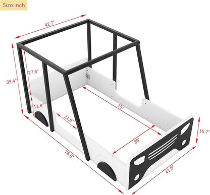 Twin Size Bed Car-Shaped,Twin Montessori Floor Bed Frame Car Bed with Wheels and Door,Solid Wood Twin Car-Shaped Platform Bed for Children, Boys, Girls, Toddler, Without Slats,Black - LeafyLoom