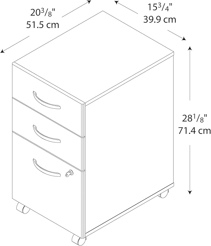 Bush Business Furniture Series C Mobile Under Desk Arrives Fully Assembled | Stylish 3 Drawer File Cabinet for Professional or Home Office, Hansen Cherry - LeafyLoom