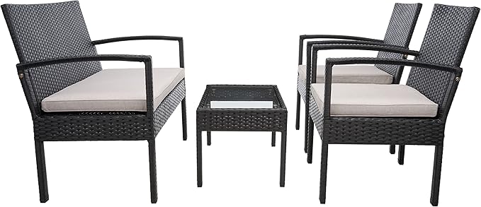 SAFAVIEH Outdoor Collection PAT7507 Conversation Set, Black/Light Grey - LeafyLoom