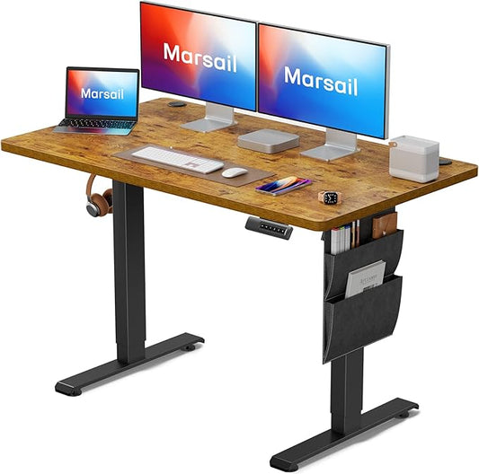 Marsail Stand up Desk, 48x24 Inch Standing Desk Adjustable Height, Electric Standing Desk, Sit Stand Desk with Headphone Hook for Computer Gaming Desk Home Office Desk - LeafyLoom