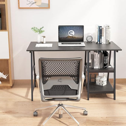 soges Computer Desk 47inches PC Desk Office Desk with Shelf Workstation for Home Office Use Writing Table,Black - LeafyLoom