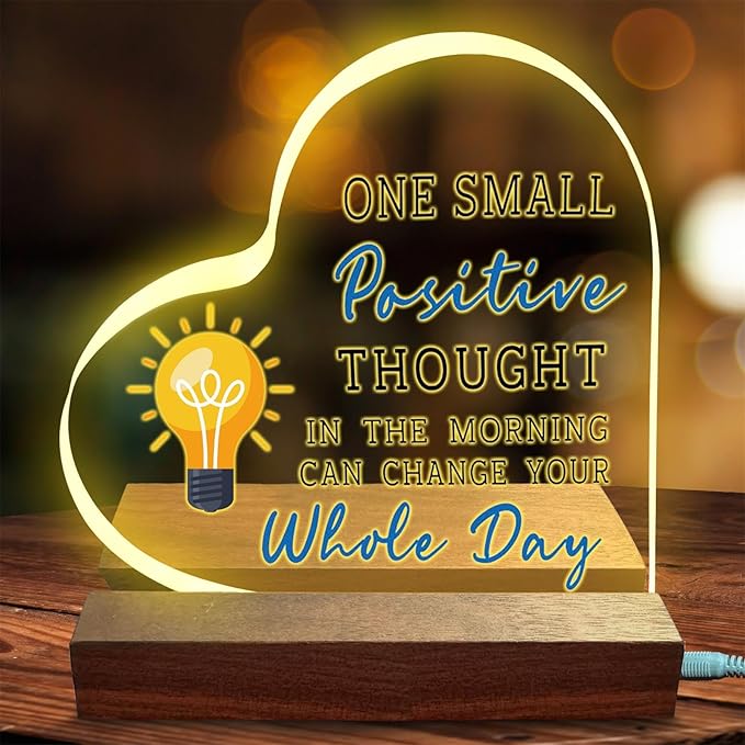 ACSENCETER Inspirational Gifts for Women Men One Small Positive Thought Night Lights Acrylic Positive Quotes Christmas Gift USB Night Lamp Encouragement Keepsake Birthday Gift Home Decoration 3.7" - LeafyLoom