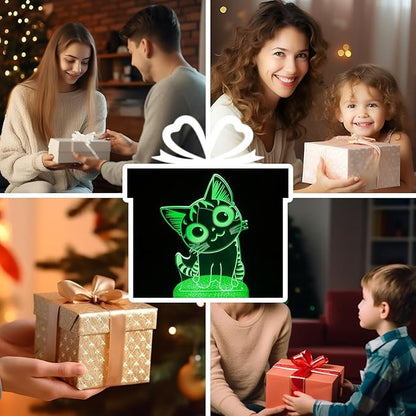 Cat Night Light Cat Gifts for Kids 3D Cat Lamp Kids Bedside Lamp 16 Color Change Decor Lamp with Remote & Smart Touch, Gifts for Christmas Birthday Boys Girls - LeafyLoom