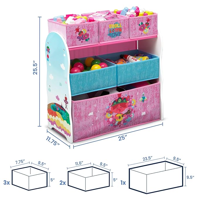 Delta Children Design and Store 6 Bin Toy Storage Organizer, Trolls World Tour - LeafyLoom