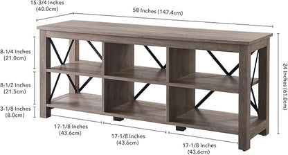 Henn&Hart Rectangular TV Stand for TV's up to 65" in Gray Oak, TV Stands for the Living Room - LeafyLoom