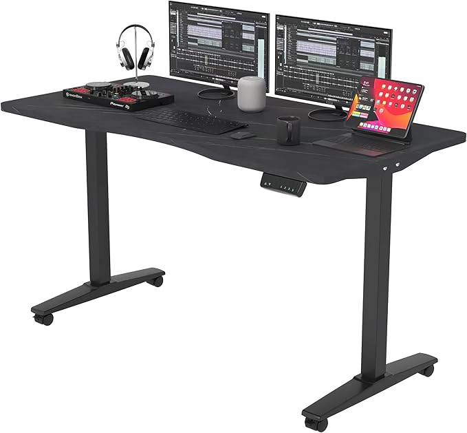 Monomi Height Adjustable Electric Standing Desk, 55 x 28 Inches Stand up Desk, Sit Stand Home Office Computer Desk(Black Frame+Marble Black Top) - LeafyLoom