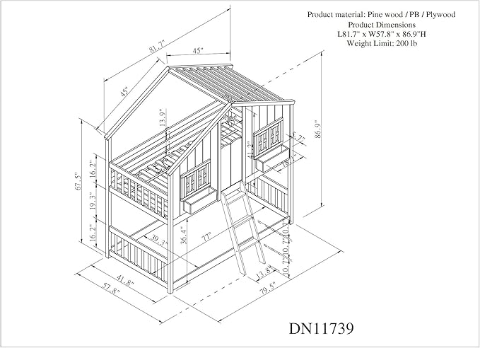 Twin Size House Bunk Bed with Roof, Door, Window and Small Box, Wooden Low Bunkbed Frame with Safety Guardrails and Ladder, for Kids Teens Bedroom, Twin Over Twin, Grey - LeafyLoom