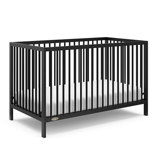 Graco Teddi 5-in-1 Convertible Crib (Black) – GREENGUARD Gold Certified, Converts to Daybed, Toddler & Twin Bed with Headboard and Footboard, Adjustable Mattress Height - LeafyLoom