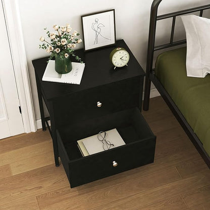 BOLUO Black Nightstands Set of 2, 2 Drawer Dresser for Bedroom Night Stand Small Nightstands End Table with Fabric Drawers Modern - LeafyLoom