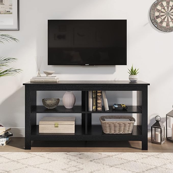 Panana Black TV Stand for 50 inch TV, Storage Shelves, Entertainment Center, Media Console, Living Room, Bedroom - LeafyLoom