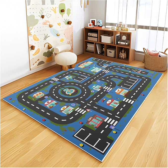 Analog ABC Kids Rug Playroom Car Rug Play Mat City Life Road Rug for Cars Fun City Map for Carpet for Bedroom Boys (47 * 70 inches, Hope City) - LeafyLoom