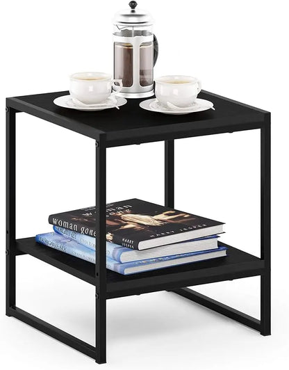 FURINNO Camnus Modern Living 2-Tier End Table, Americano, 15.9 in x 15.75 in x 18 in - LeafyLoom