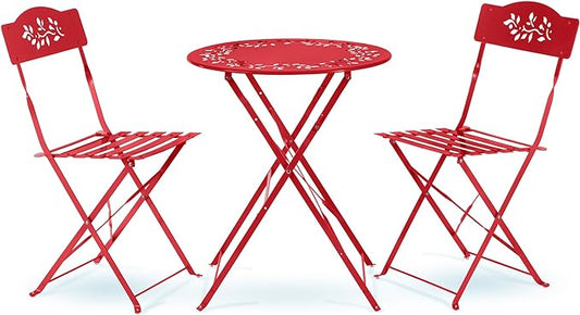 Alpine Corporation Indoor/Outdoor 3-Piece Bistro Set Folding Table and Chairs Patio Seating, Red - LeafyLoom