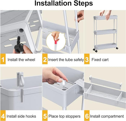 SPACELEAD Slim Storage Cart 4 Tier,Bathroom Storage Organizer Rolling Utility Cart, Mobile Shelving Unit Slide Out Storage Cart for Office, Bathroom, Kitchen, Laundry Room & Narrow Places， Grey - LeafyLoom