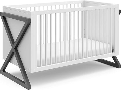 Storkcraft Equinox 3-in-1 Convertible Crib (Gray) – Easily Converts to Toddler Bed and Daybed, 3-Position Adjustable Mattress Support Base, Modern Two-Tone Design for Contemporary Nursery - LeafyLoom