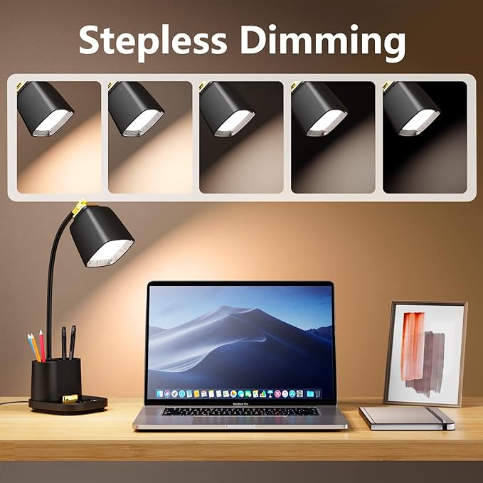 LED Desk Lamp with USB Charging Port Touch control 3 Color Modes, Stepless Dimming, Home office Desk Lamp, LED Small Desk Lamp in University Dormitory, Study Desk Lamp, Gooseneck Lamp - LeafyLoom