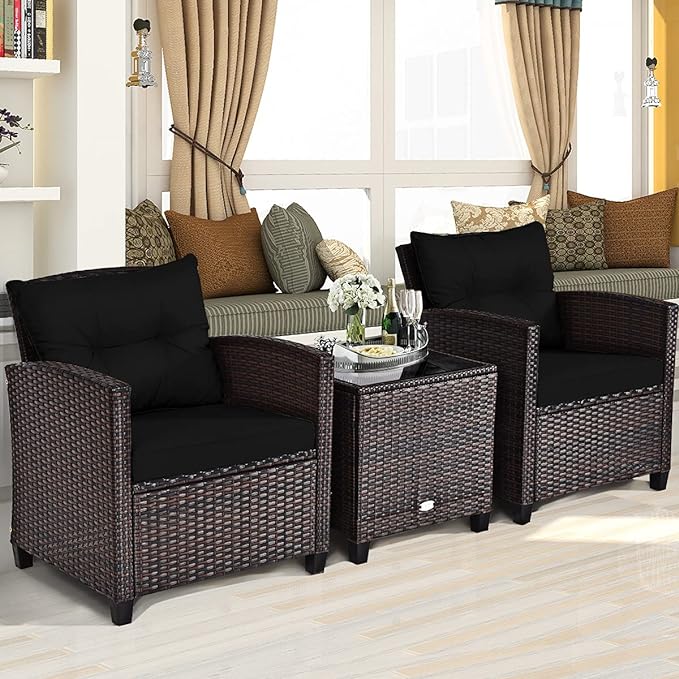 3 PCS Patio Furniture Set, OneSize, Black - LeafyLoom